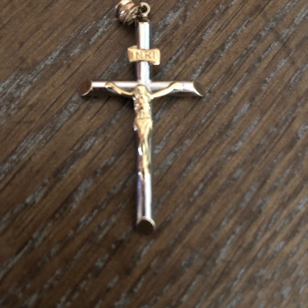 White gold/ gold cross pendant